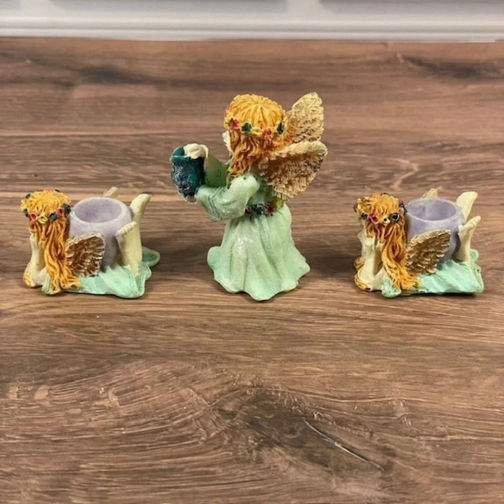 Miniature Whimsical Fairy Pixie figurines Fantasy Garden Floral Set of 3